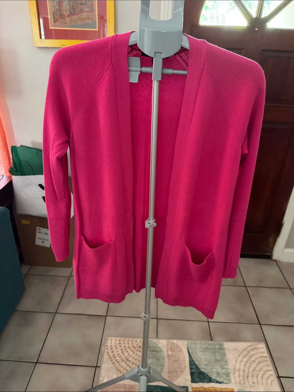 Cyrus Open-Front Hot Pink Cardigan with Pockets